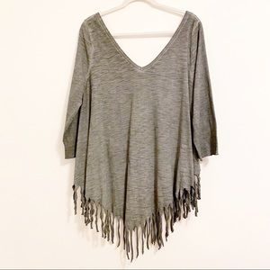 Umgee Gray Fringe Forever 3/4 Sleeve Top